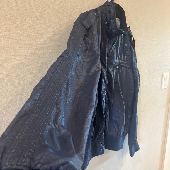 Live Mechanics Moto Jacket Well Established Black Striped Windbreaker XLarge Vtg - Picture 3 of 14